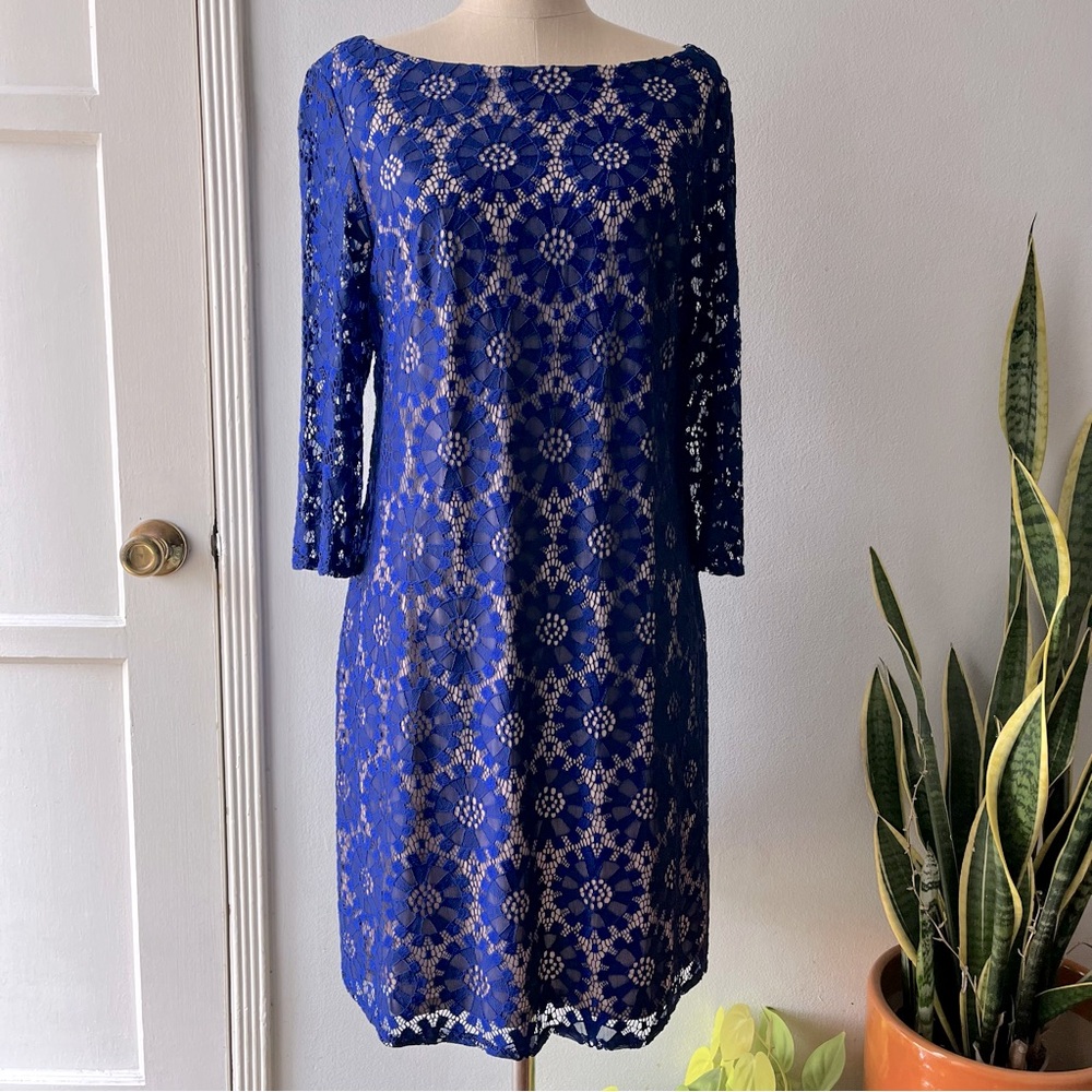 Jessica Howard•sapphire lace flower shift dress•sz 14